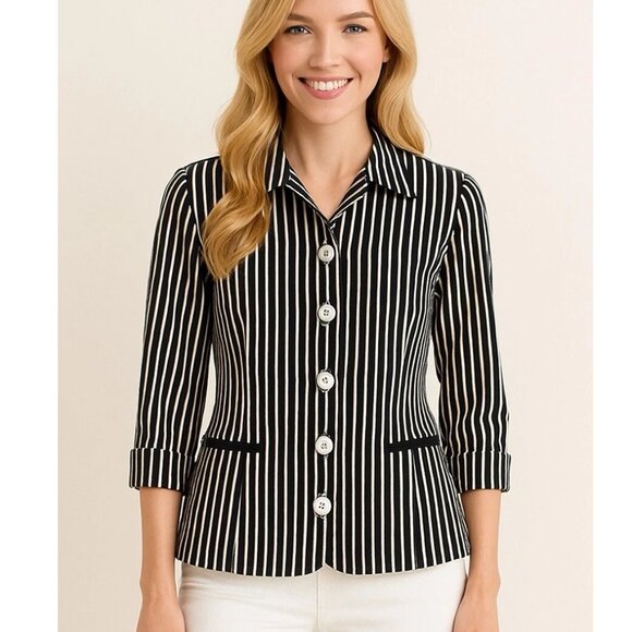 NWT CHAPS Nautical Black and White Stripe Blazer Ralph Lauren Beverly Hills XL - Picture 2 of 8